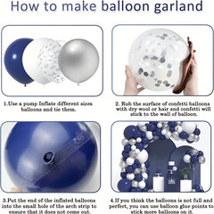 148pcs Navy Silvery Balloon Garland Set with Silvery Ribbon Strip