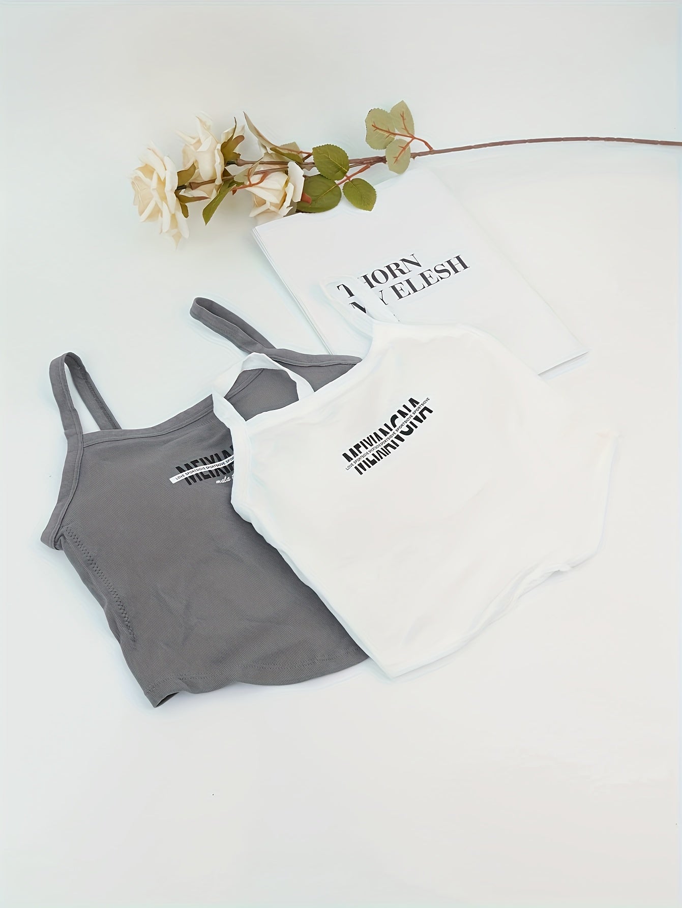 2pcs Letter Print Cami Tops Slim Fit Women's Lingerie