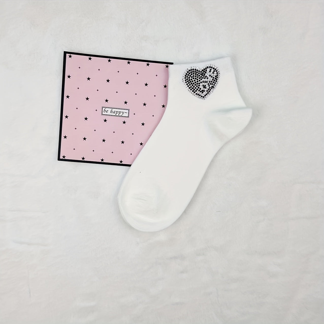 Heart Rhinestone Socks - Women's Crew Short Socks