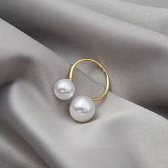 Faux Pearl Cuff Ring 18k Plated Evening Party Accessory