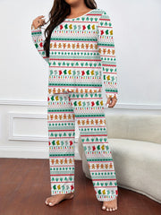  Christmas Casual Pajamas Set Women's Plus Print Tee & Pant