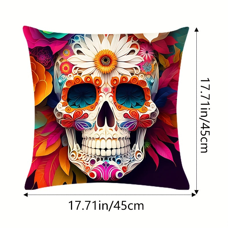 4Pcs Halloween Pillow Covers 45x45cm Skull Pillowcase Indoor Outdoor Couch Case