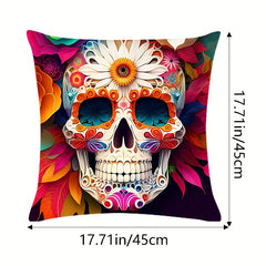 4Pcs Halloween Pillow Covers 45x45cm Skull Pillowcase Indoor Outdoor Couch Case