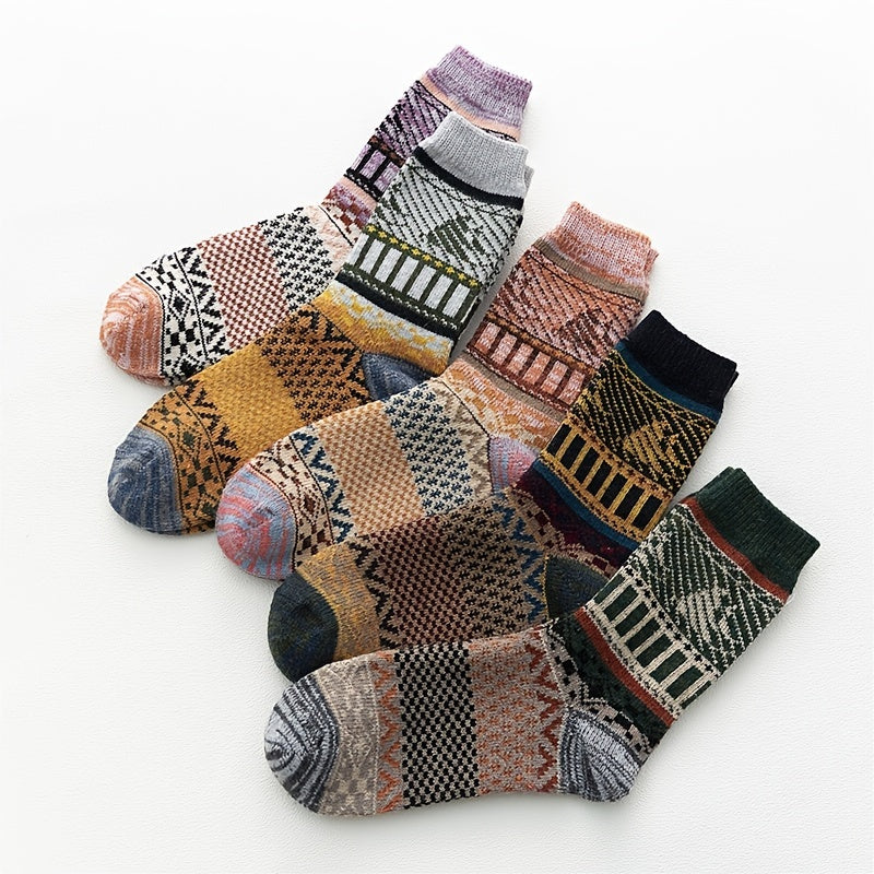 5 Pairs Christmas Women's Socks Vintage Winter Warm Socks