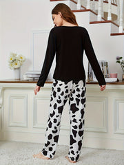 Cow Print Lounge Set Crew Neck Top & Lounge Pants Women's Loungewear