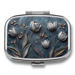 Floral 2D Relief Iron Pill Box 3 Compartment Portable Medication Organizer