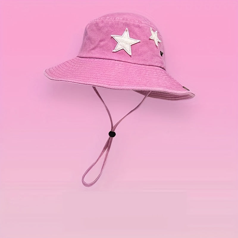 Star Patch Cowboy Bucket Hat Vintage Washed Distressed Boonie Hats