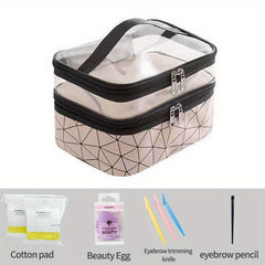 Double Layer Clear Geometric Stripes Handheld Cosmetic Bag