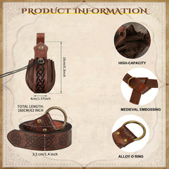 2pcs Medieval Viking Belt Faux Leather Belt Pouch Renaissance Cosplay Set