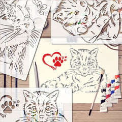 4pcs Cat Painting Stencils A4 Size Reusable Template