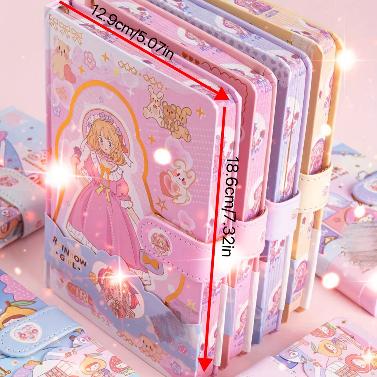 A5 Cartoon Notebook w/ Colorful Border 108 Sheets Pink Yellow Purple