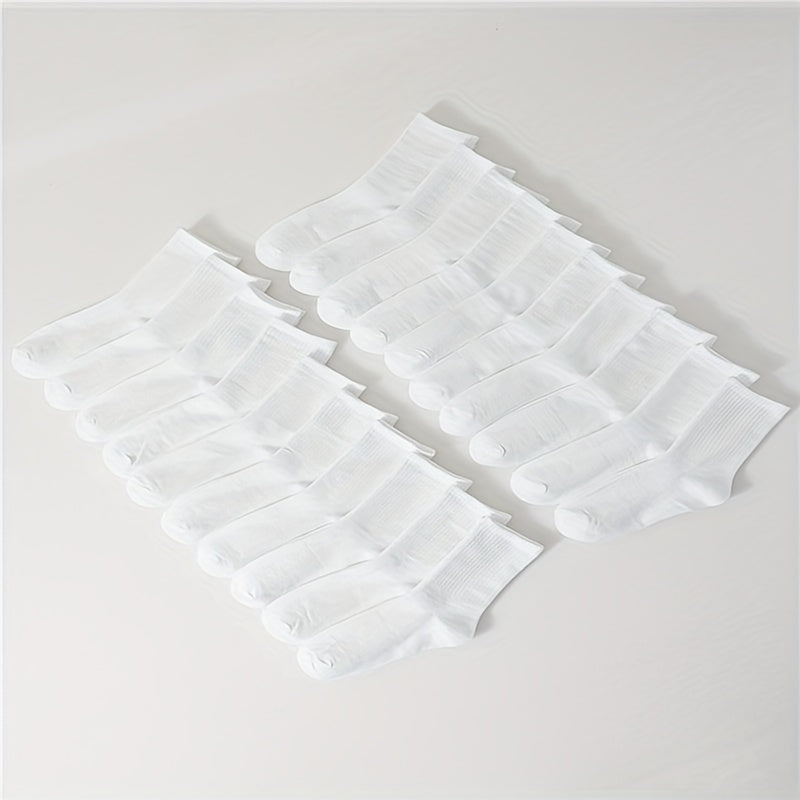 20 Pairs Women's Solid Mid Tube Socks