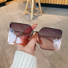 Oversized Square Sunglasses Rivet Decor Gradient UV400