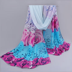 Vintage Floral Leaf Print Chiffon Silk Scarf