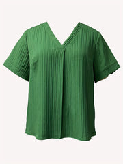 Casual Blouse Women's Plus Soild Ribbed Short Sleeve V Neck Loose Summ