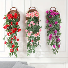 Artificial Rose Flower Rattan Real Touch Hanging Plants Wedding Decor