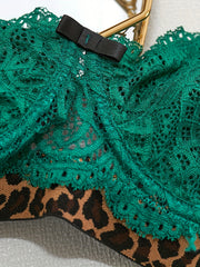 Leopard Lace Lingerie Set with Push Up Bra and Cut Out Panties