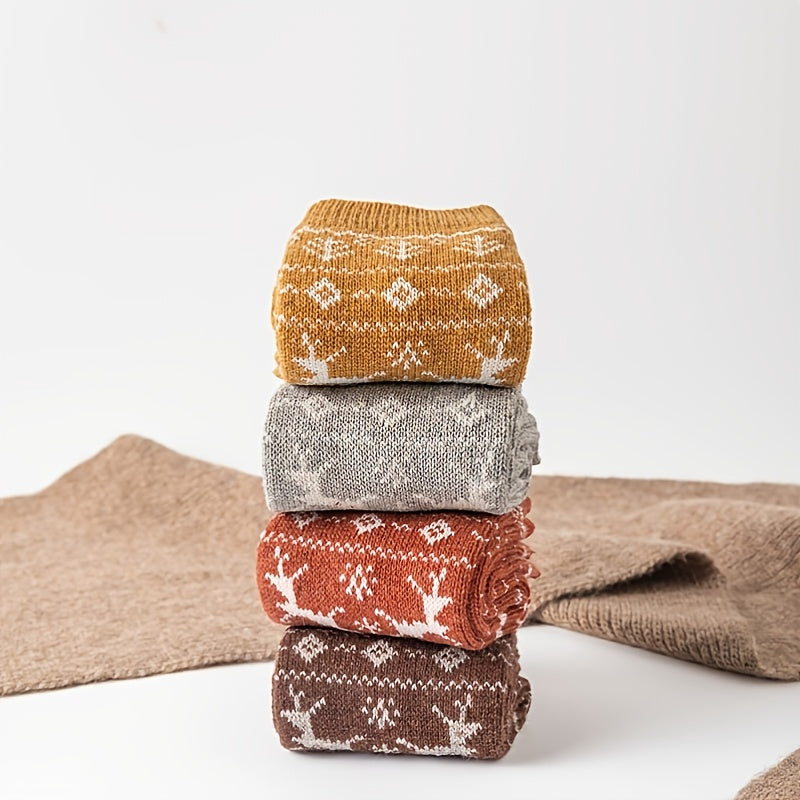 5 Pairs Thick Winter Crew Socks Cotton Blend Women's Stockings