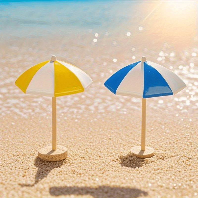 Mini Beach Umbrellas 1:12 Scale Yellow & Wooden Bases