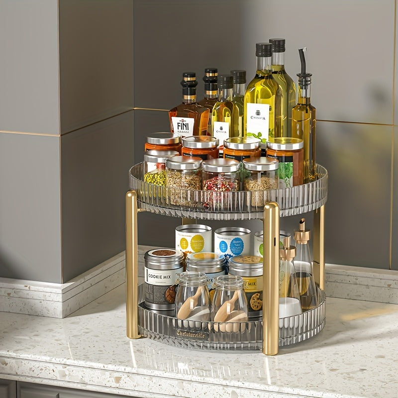 Double Layer Golden Turntable Kitchen Storage Shelf