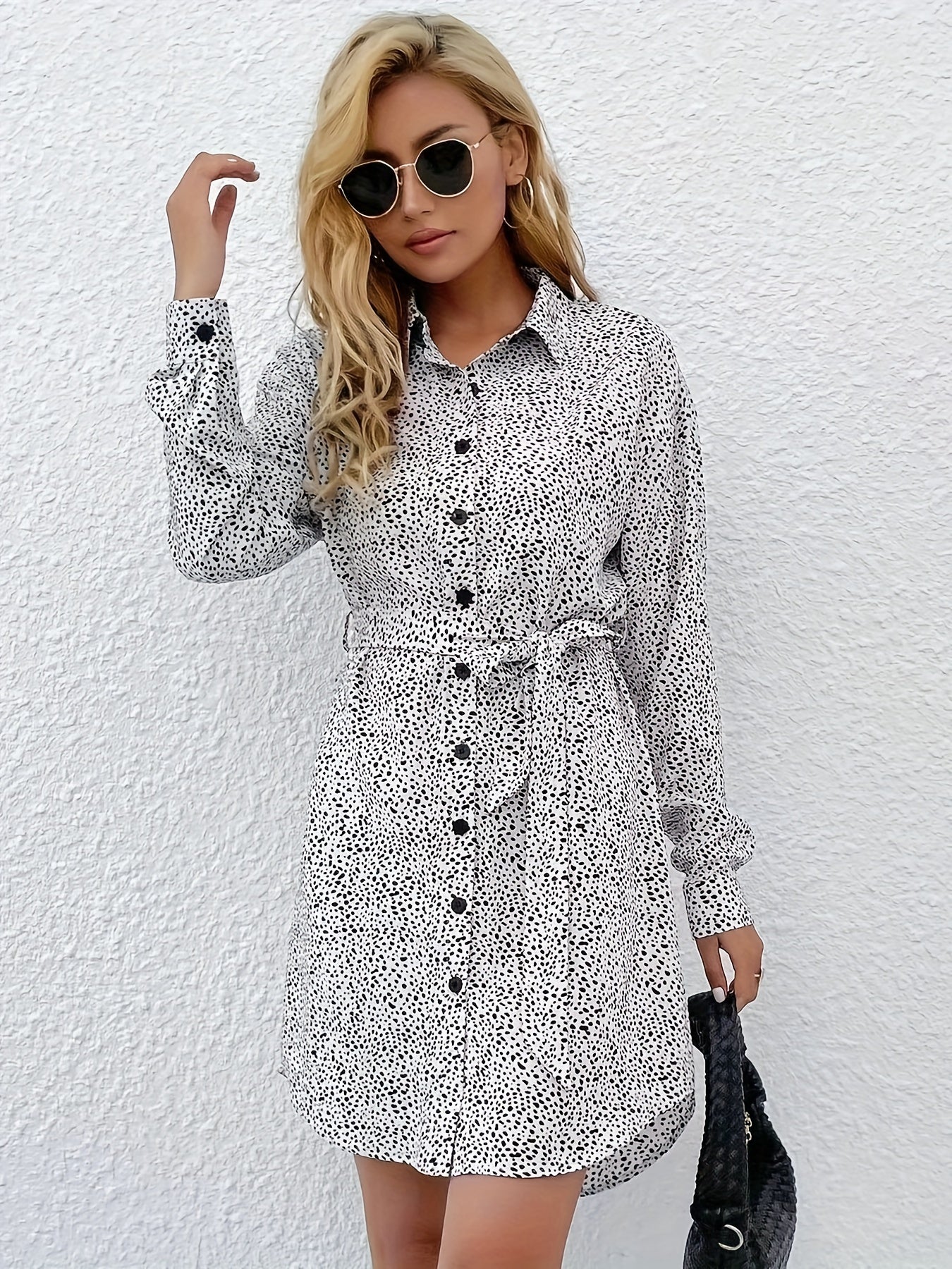 Button Front Long Sleeve Dress Women's Clothing