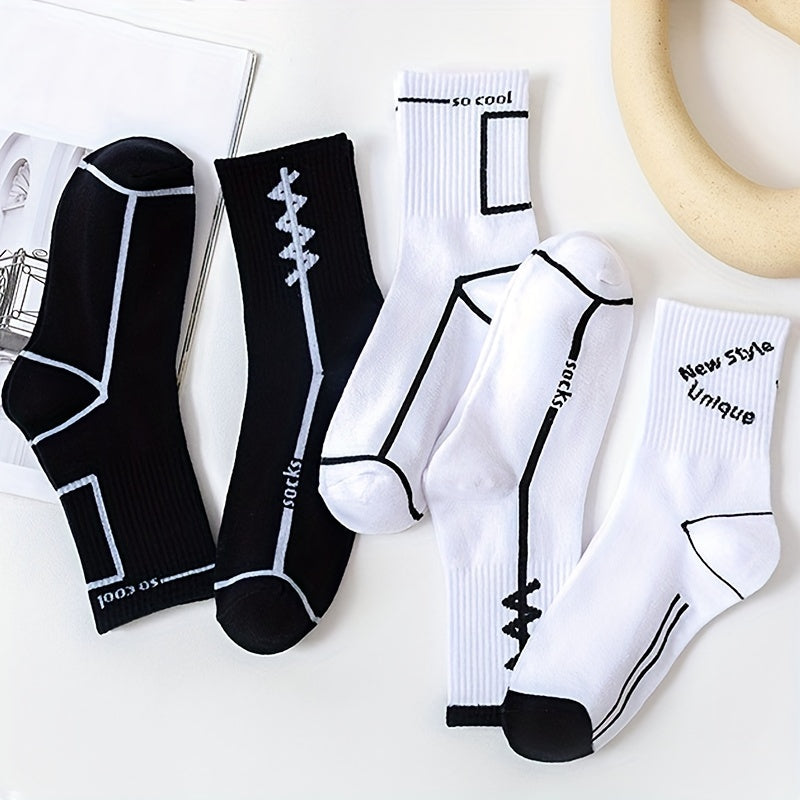 5 Pairs Letter Print Socks Comfy & Breathable Women's Stockings