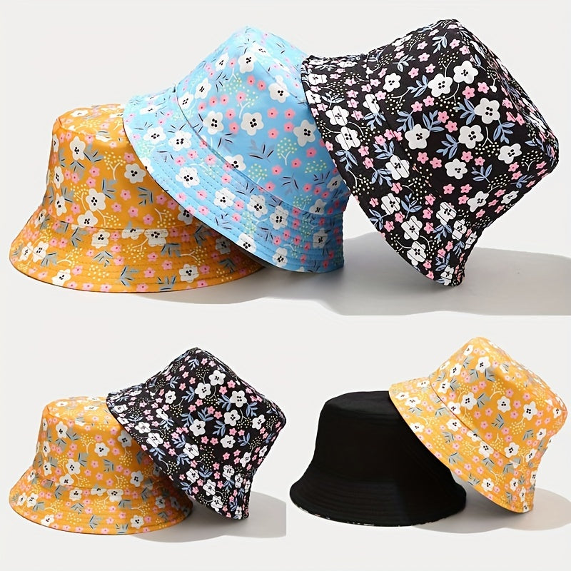 Floral Print Reversible Bucket Hat Lightweight Fisherman Cap
