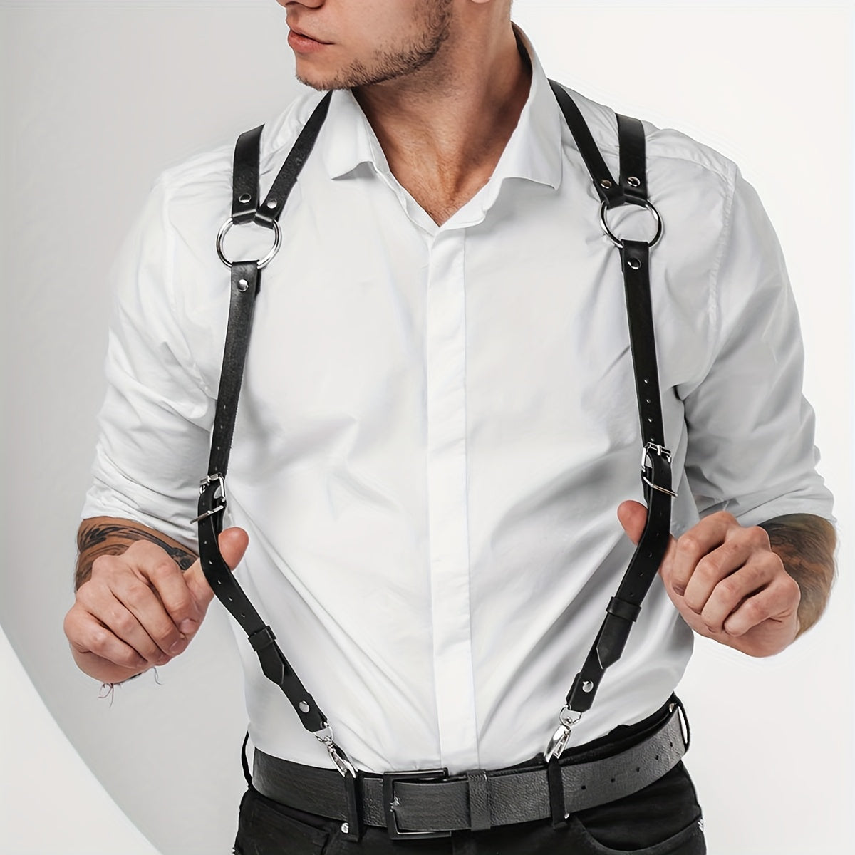 Men's Leather Suspenders Belt Shoulder Harness