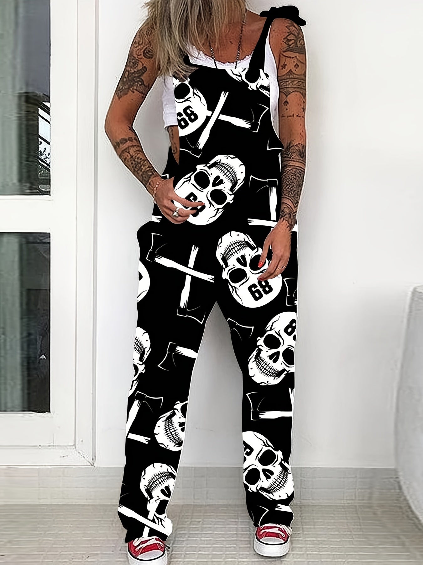 Gothic Skulls Print Rompers Casual Jumpsuit Women's Clothing