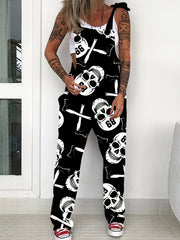 Gothic Skulls Print Rompers Casual Jumpsuit Women's Clothing
