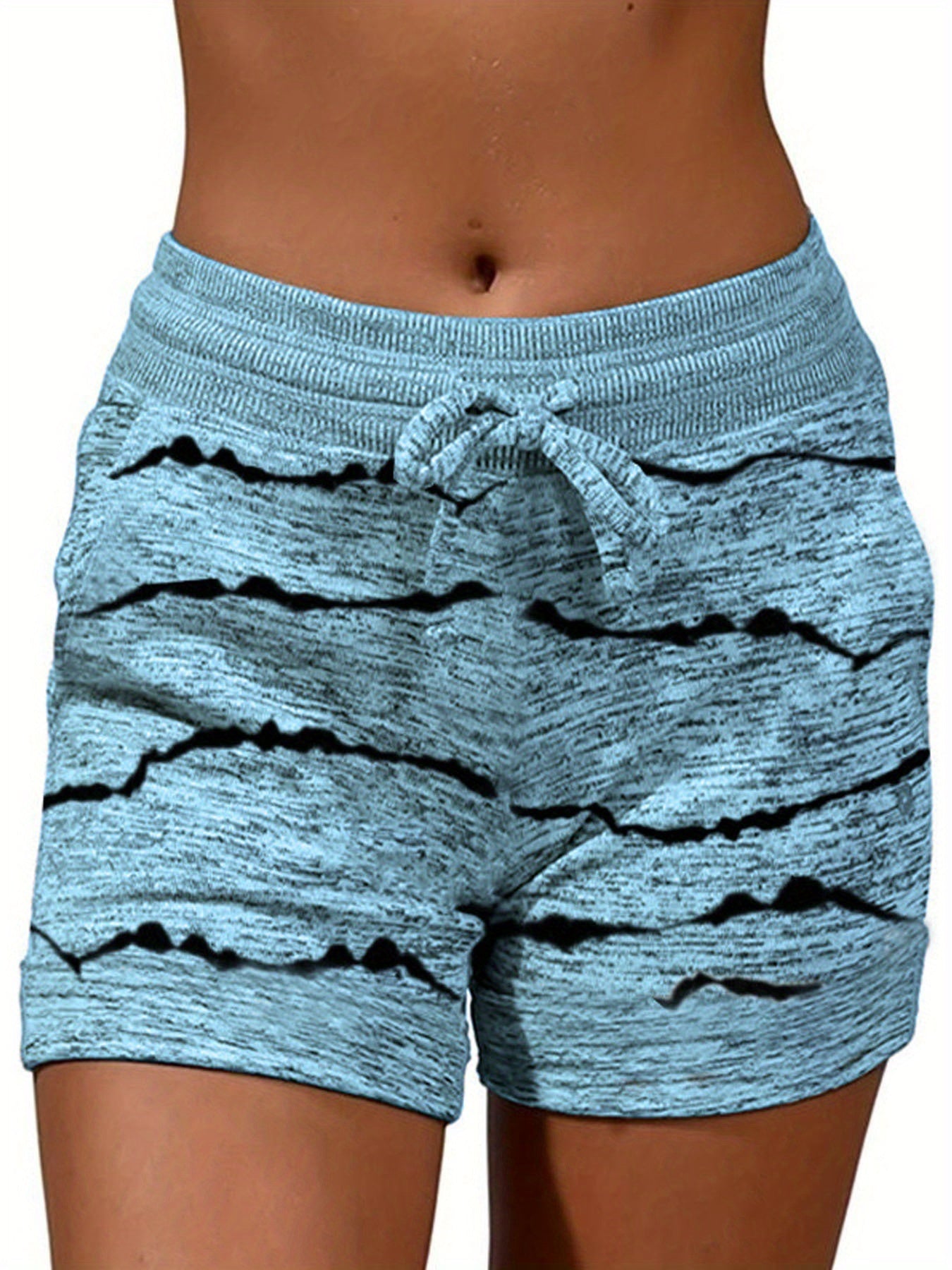  Colorblock Stripe Print Skinny Stretch Leggings Shorts