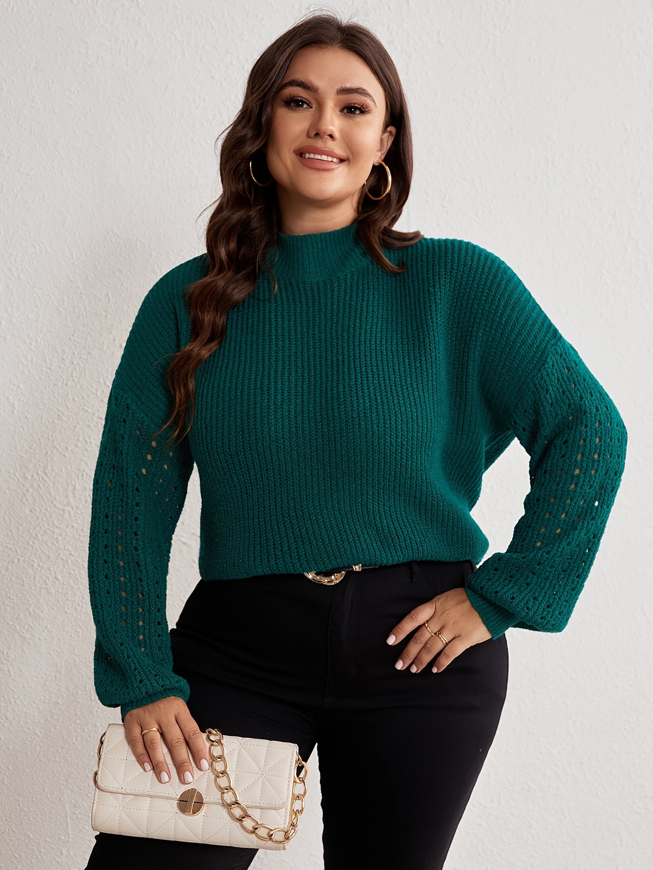  Solid Long Sleeve High Neck Knitted Jumper