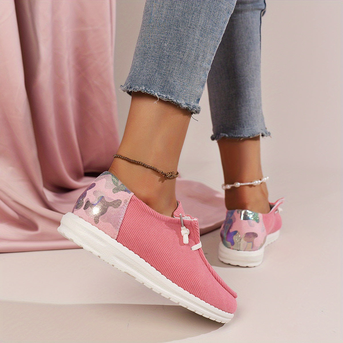 Colorblock Corduroy Lace-Up Loafers, Casual Walking Shoes