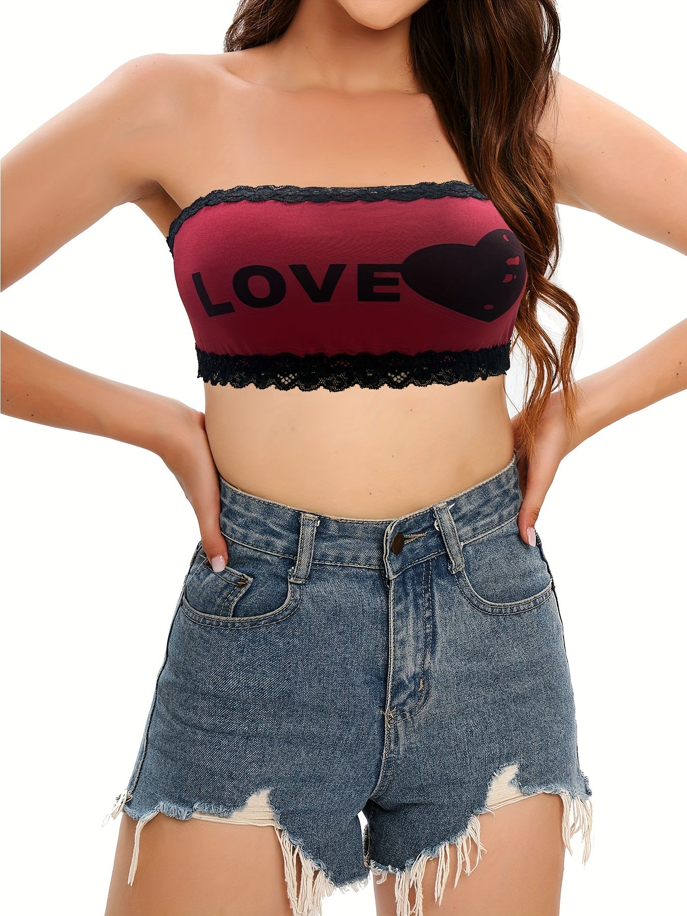 3pcs Letter Print Bandeau Bras Stretch Strapless Women's Lingerie