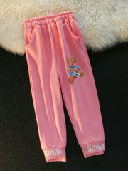 Girls Fleece Warm Sweatpants Elastic Waist Bear Print