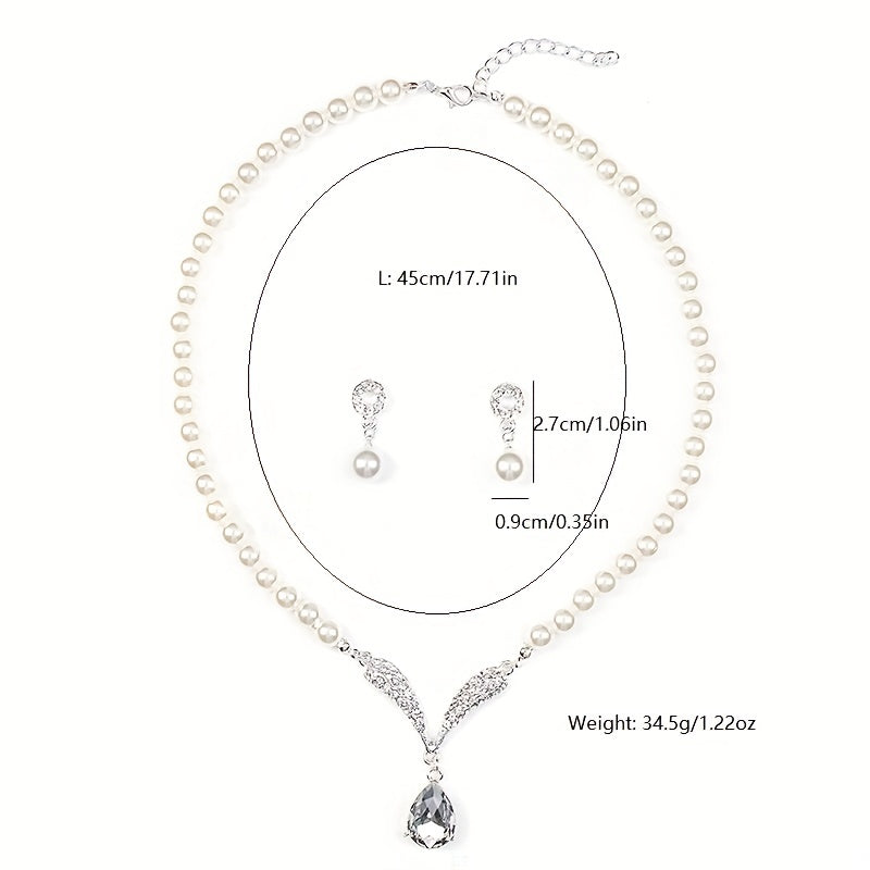 Vintage Faux Pearl Necklace & Earrings Set for Women