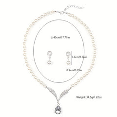 Vintage Faux Pearl Necklace & Earrings Set for Women