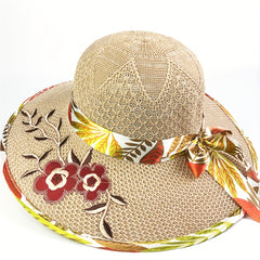 Vintage Flower Embroidery Sun Hat Beige Hollow Crochet Straw Hat UV Protection