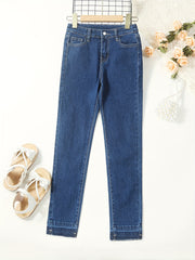 Girls Slim Fit Stretch Denim Long Pants With Pocket