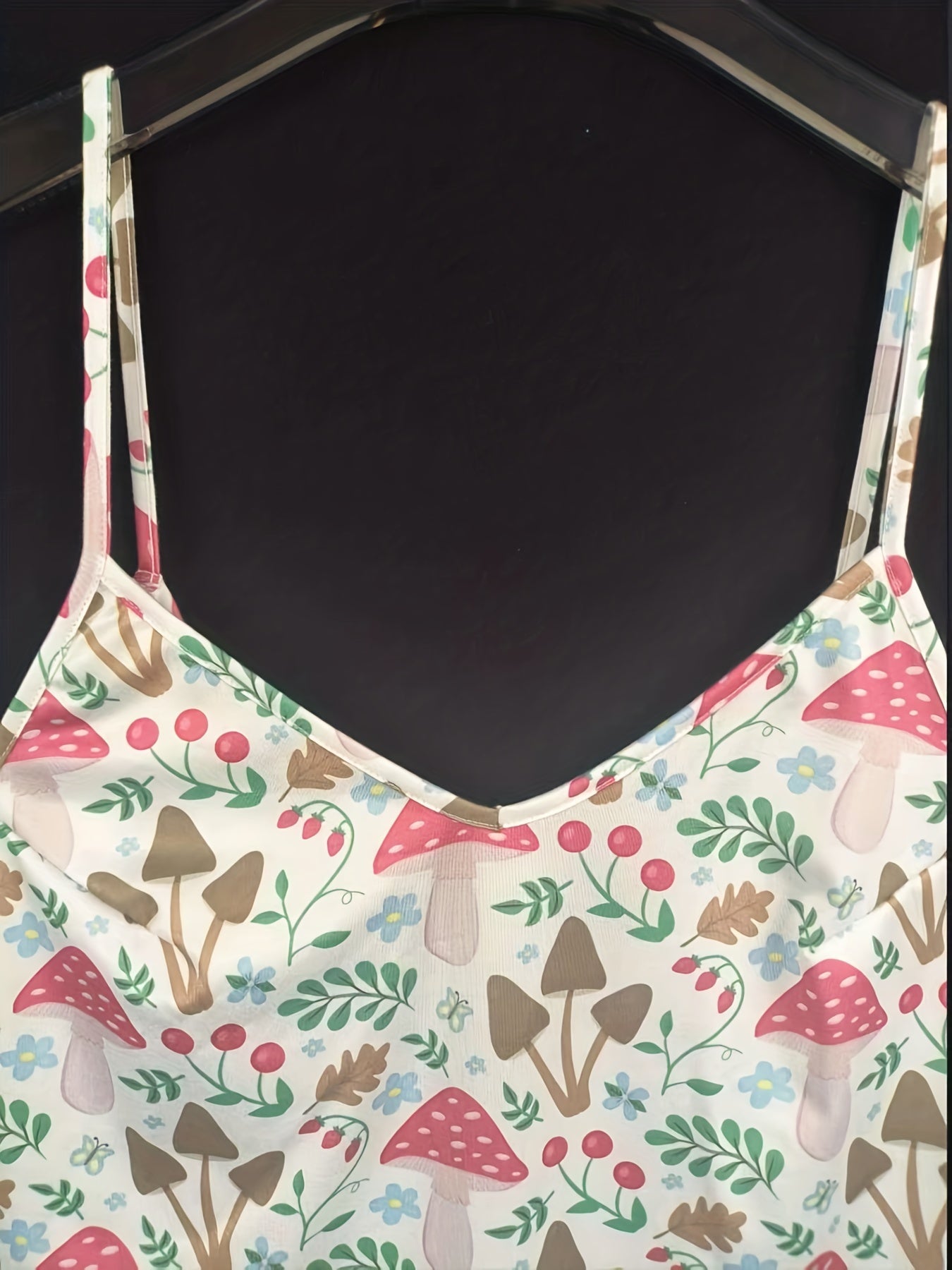  Mushroom & Leaf Print V Neck Cami Nightdress