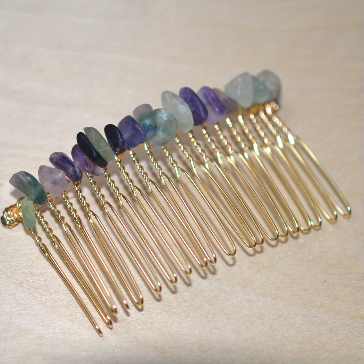 Natural Crystal Stone Hair Comb Amethyst Headwear Bride Hair Accessories