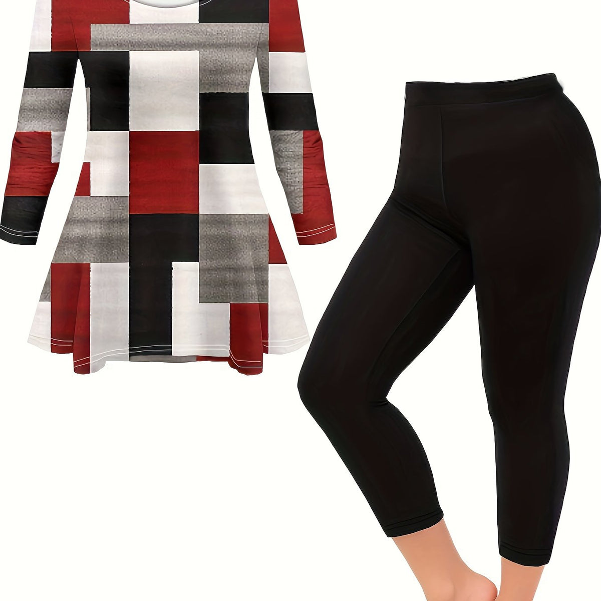  Geo Print Peplum Top & Pants Set