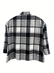  Plaid Print Long Sleeve Button Up Blouse