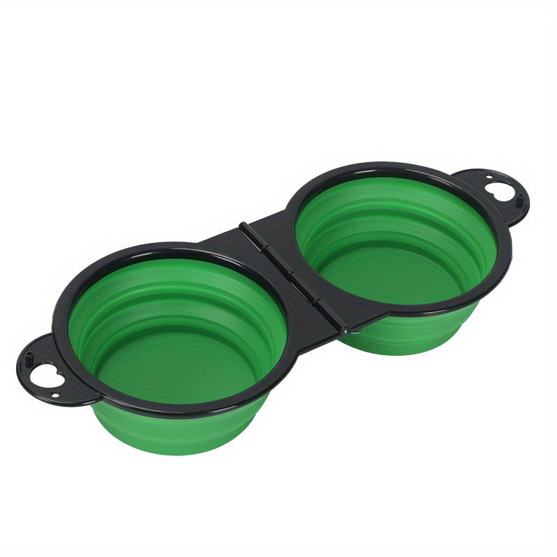 Portable Double Dog Bowls Set for Outdoor Travel - Easy to Clean