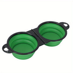 Portable Double Dog Bowls Set for Outdoor Travel - Easy to Clean