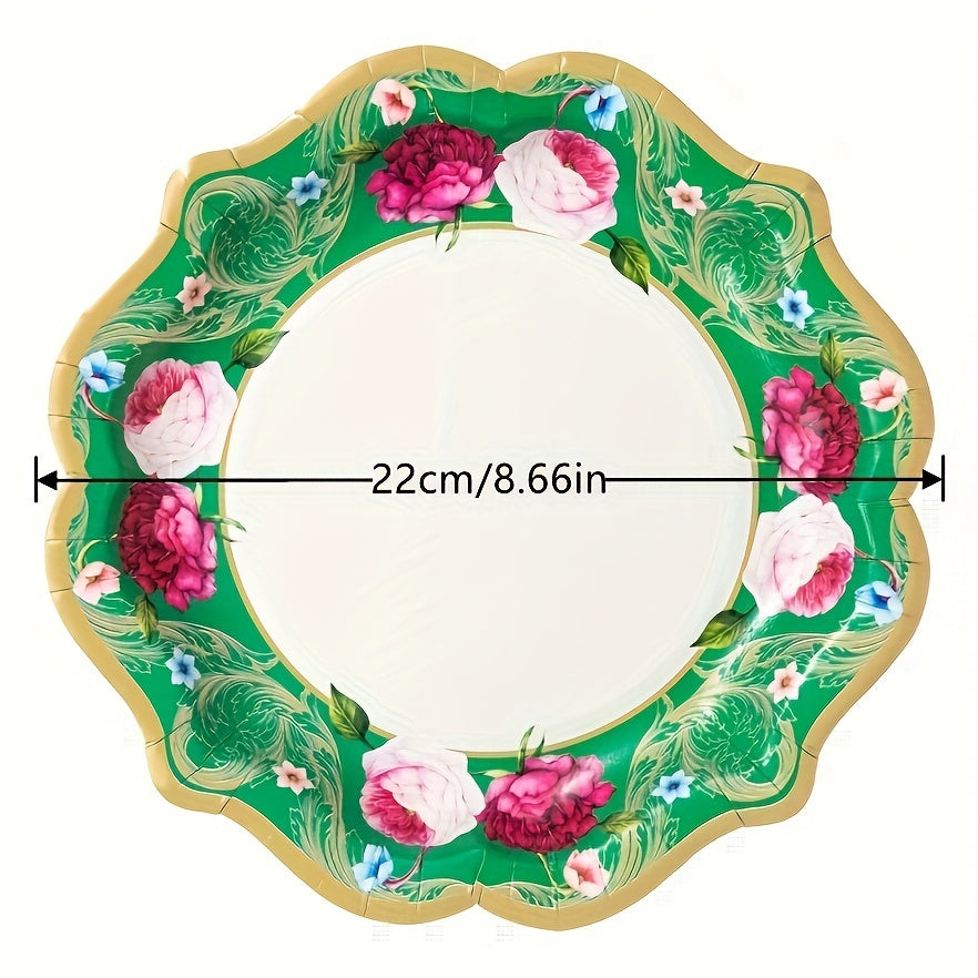48pcs Chinese Style Disposable Paper Dinner Plate Large Flower Pattern