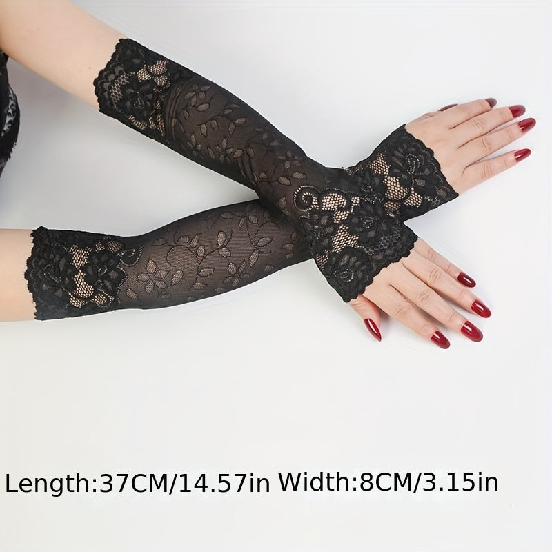 Lace Sunscreen Sleeves Women Floral Embroidery Long Sleeves