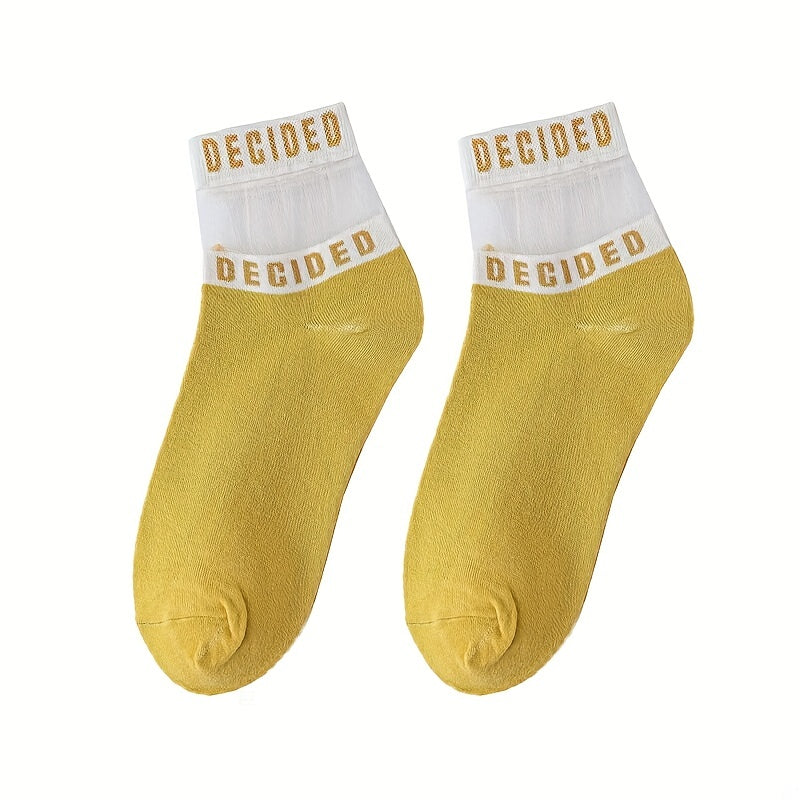 5 Pairs Letter Print Socks with Mesh Women's Stockings