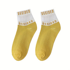 5 Pairs Letter Print Socks with Mesh Women's Stockings