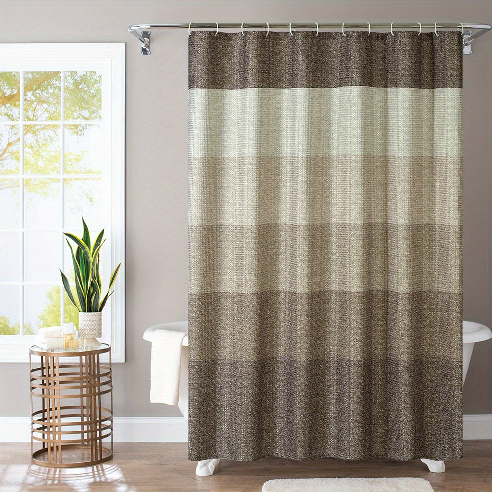 Ombre Stripes Waffle Shower Curtain, 12 Hooks, Waterproof, Mildew Proof Fabric